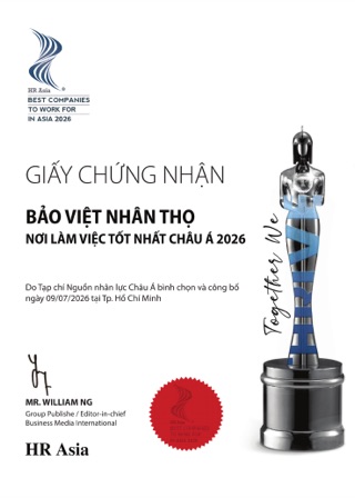 Giấy chứng nhận HR Asia 2026 — Nơi làm việc tốt nhất châu Á